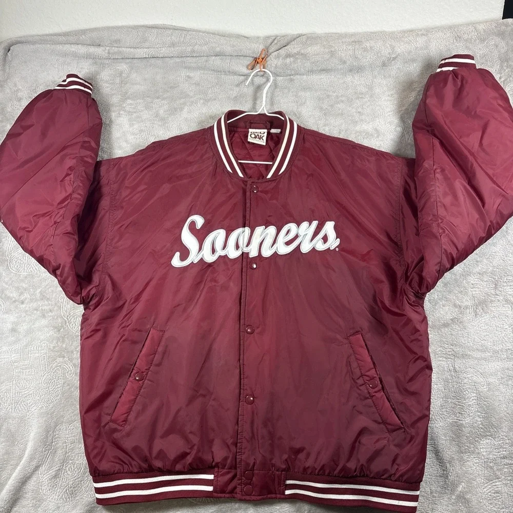 Oklahoma Sooners Vintage Red Oak Bomber Jacket XL Maroon Red Nylon Varsity 4421 - Picture 4 of 13